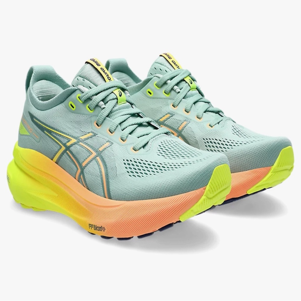 ASICS Women's Running Shoes - Mint Green and Neon Orange